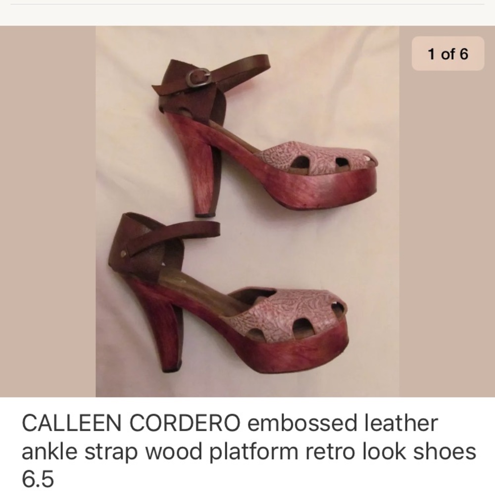 CALLEEN CORDERO wooden wedge heel  embossed shoes
